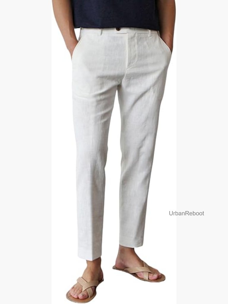 Slim Fit Linen Pants With Elastic Waistband Lightweight Summer Casual